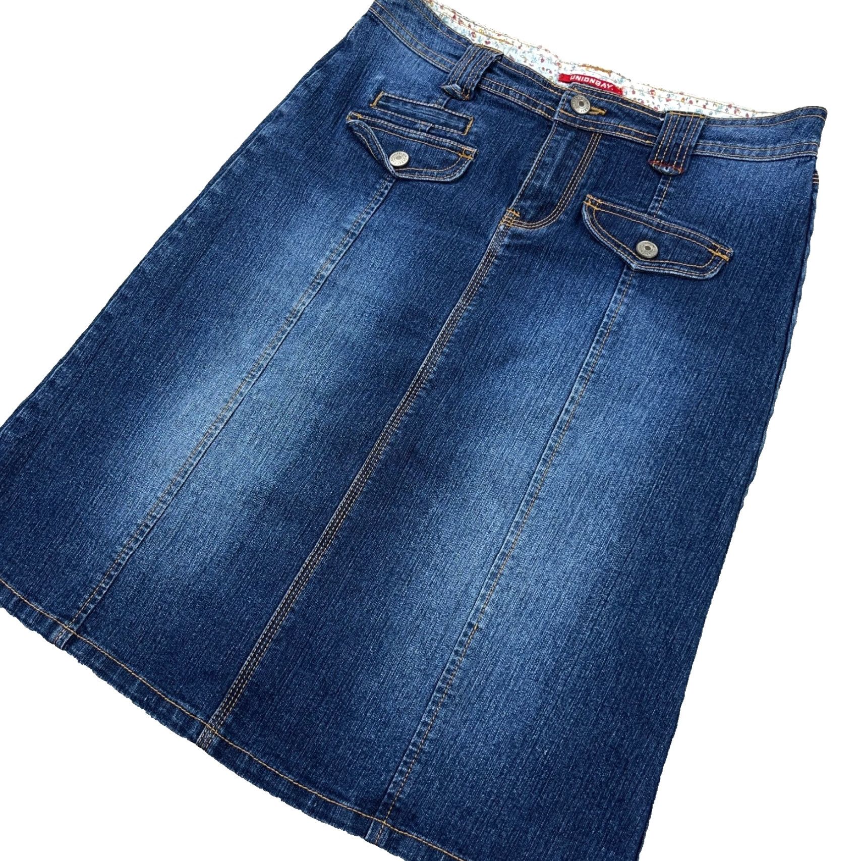 Vintage VINTAGE UNIONBAY Skirt Women 7 Denim Midi Blue A-Line Casual Womens 90s 2000s Reading: Short, Mid Rise, Pockets, Logo Size 28" / US 6 / IT 42 - 3 Thumbnail