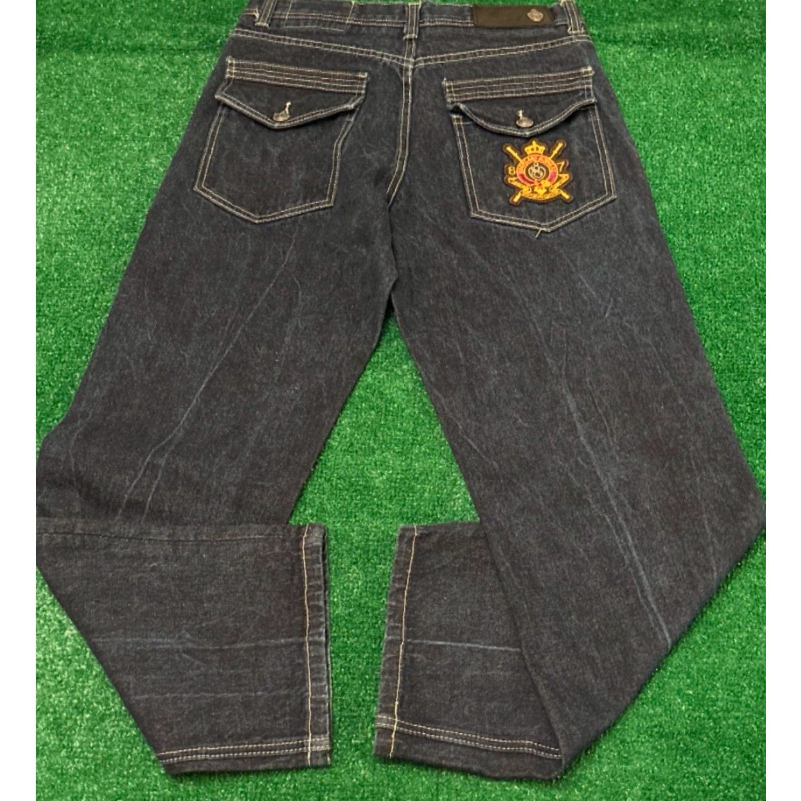 Logo 7 VINTAGE 837 Crest Logo Jeans Baggy Wide-Leg 34 Mens Dark Blue Embroidered Grunge Hip Hop Skater Y2K Size US 34 / EU 50 - 2 Thumbnail