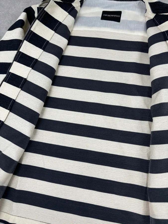 Emporio Armani AW2022 Emporio Armani Black White Striped Cotton Zip Shirt Jacket Size US L / EU 52-54 / 3 - 8 Thumbnail