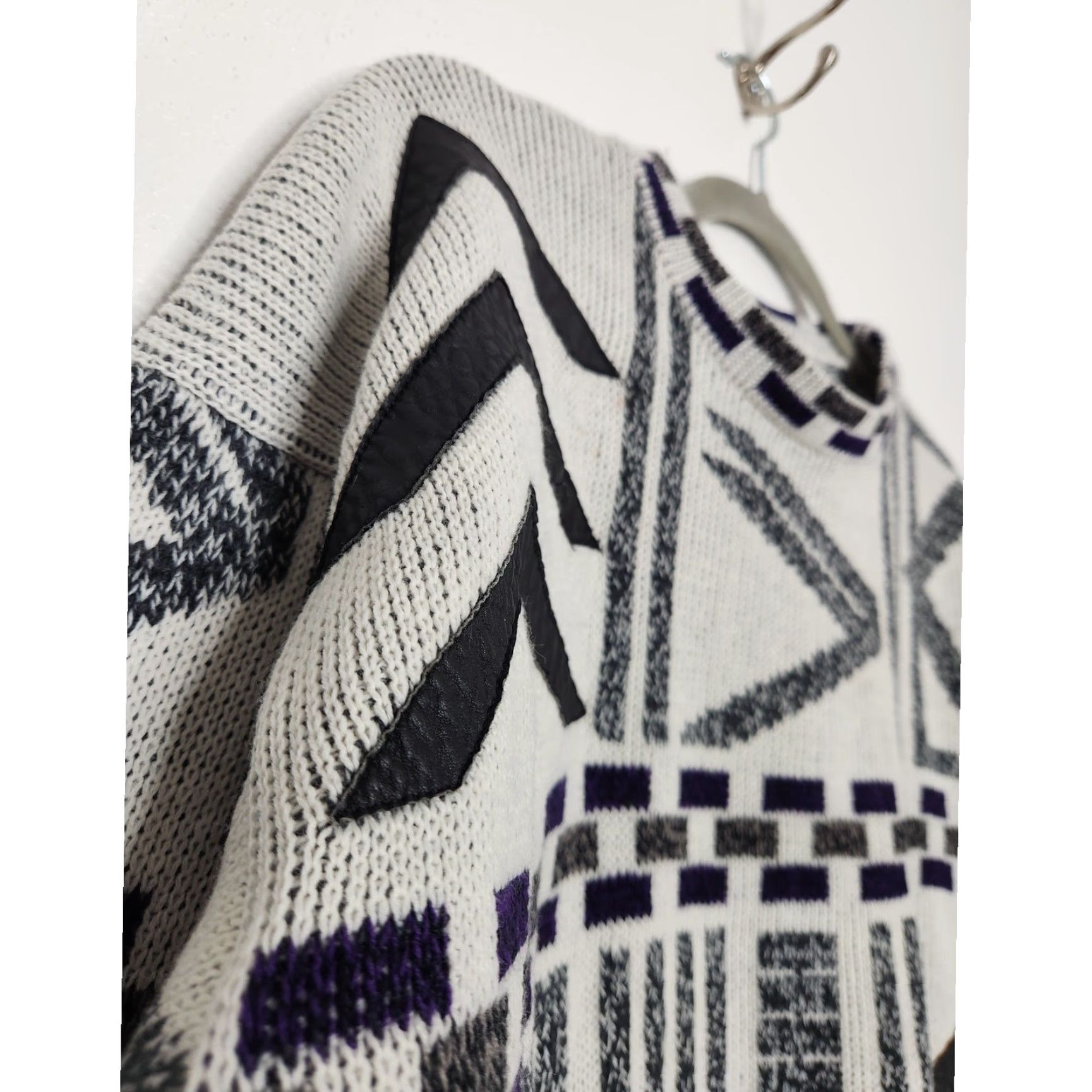 Vintage VINTAGE K. Cosa Sweater Art Abstract Leather Italian Grunge Boxy VTG 80s 90s Size US M / EU 48-50 / 2 - 6 Thumbnail