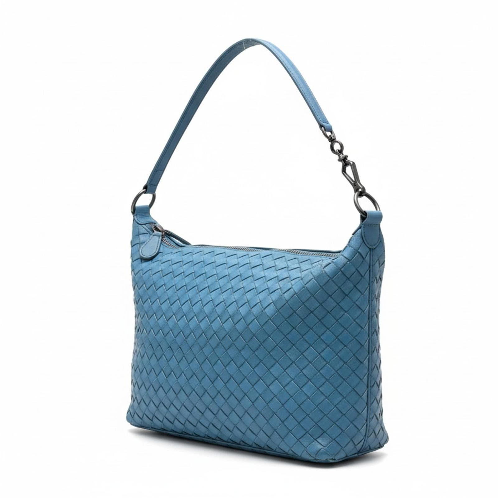 Bottega Veneta Bottega Veneta - Blue Woven Leather Shoulder Bag Size ONE SIZE - 1 Thumbnail