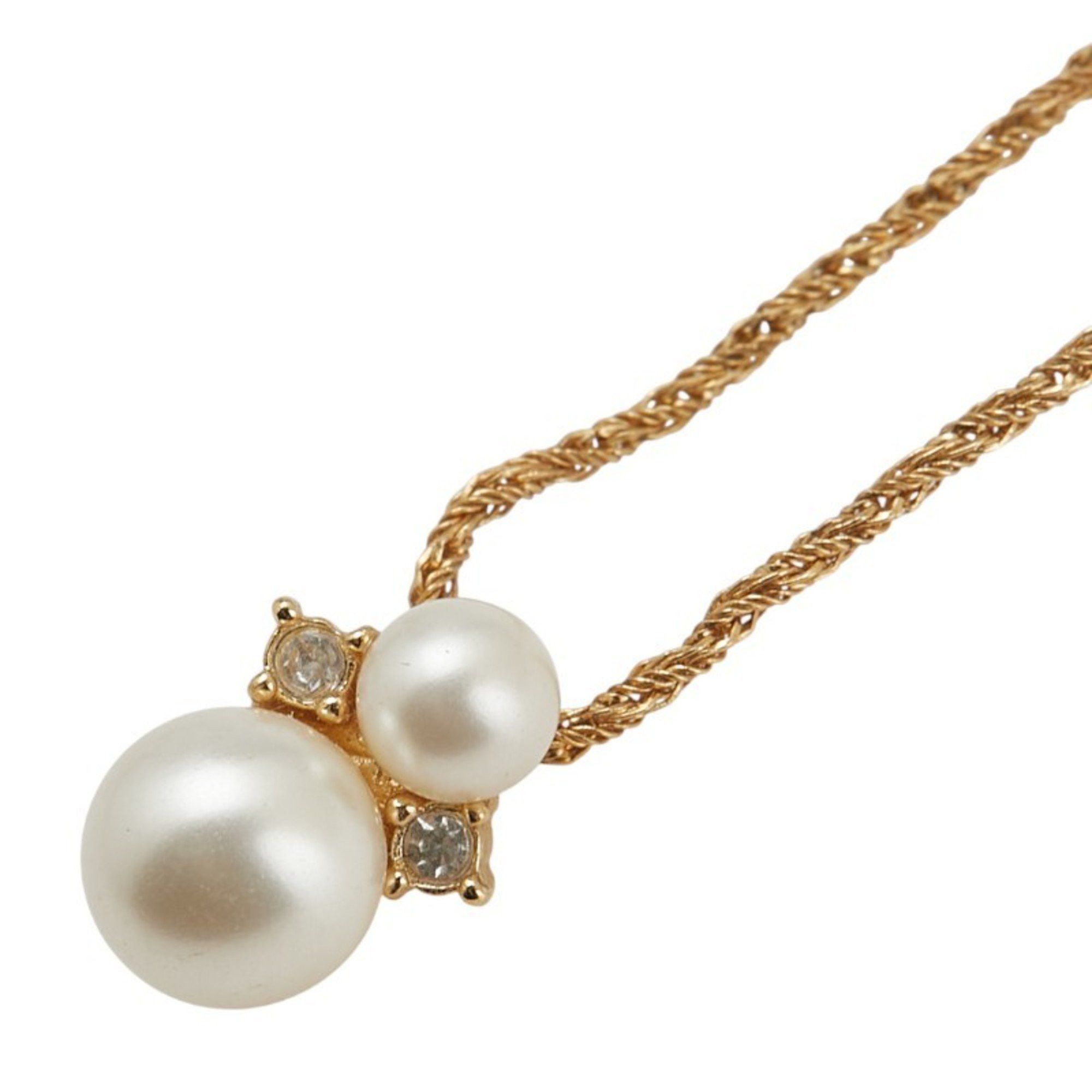 Christian Dior Dior pendant necklace gold plated with faux pearls and rhinestones for women.
