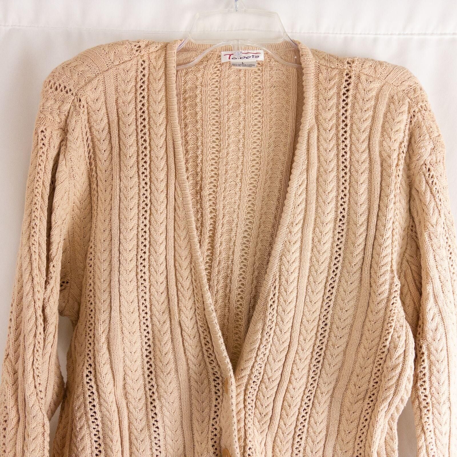 Other Talbots Vintage Tan Cable Knit Cardigan Womens Large Size L / US 10 / IT 46 - 3 Thumbnail