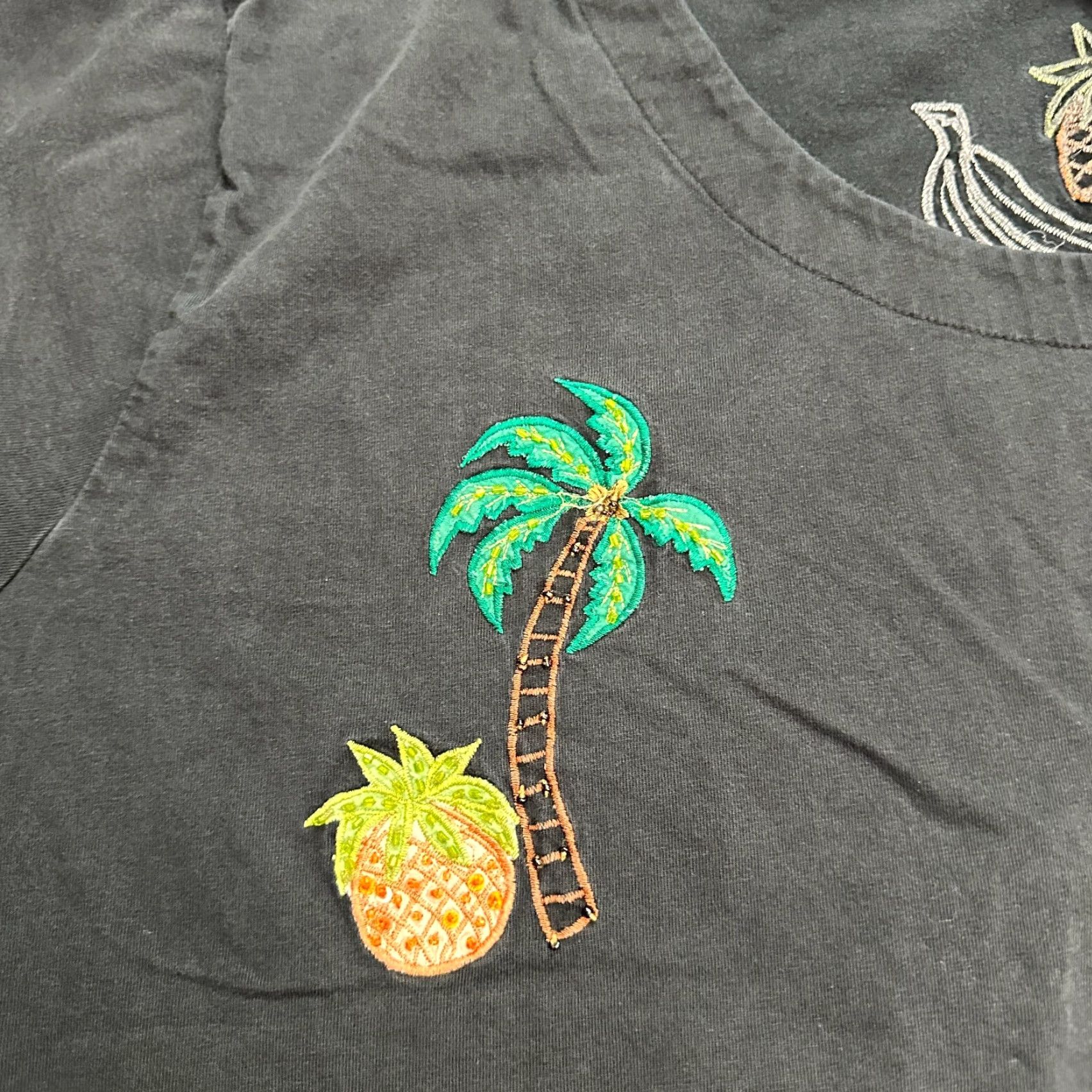 Silhouette Silhouettes T-Shirt Black 4X Womens Round Neck Short Sleeve Embroidered Tropical Size XXL / US 16-18 / IT 52-54 - 4 Thumbnail