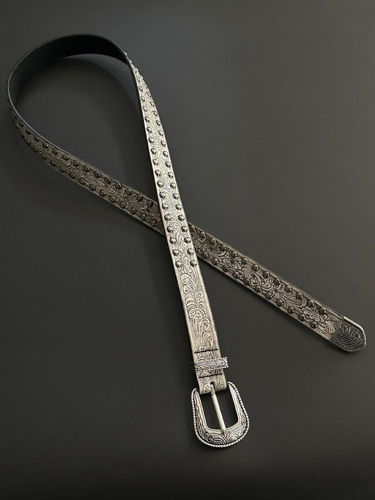 Other Western Engraved Narrow Rivet Belt | Brown Vintage Street Size ONE SIZE - 6 Thumbnail