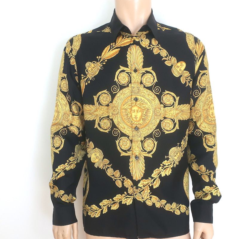 Versace Versace Palazzo Fit Maschera Baroque Shirt Black/Gold Sz 40 Size US XXS / EU 40 - 1 Thumbnail