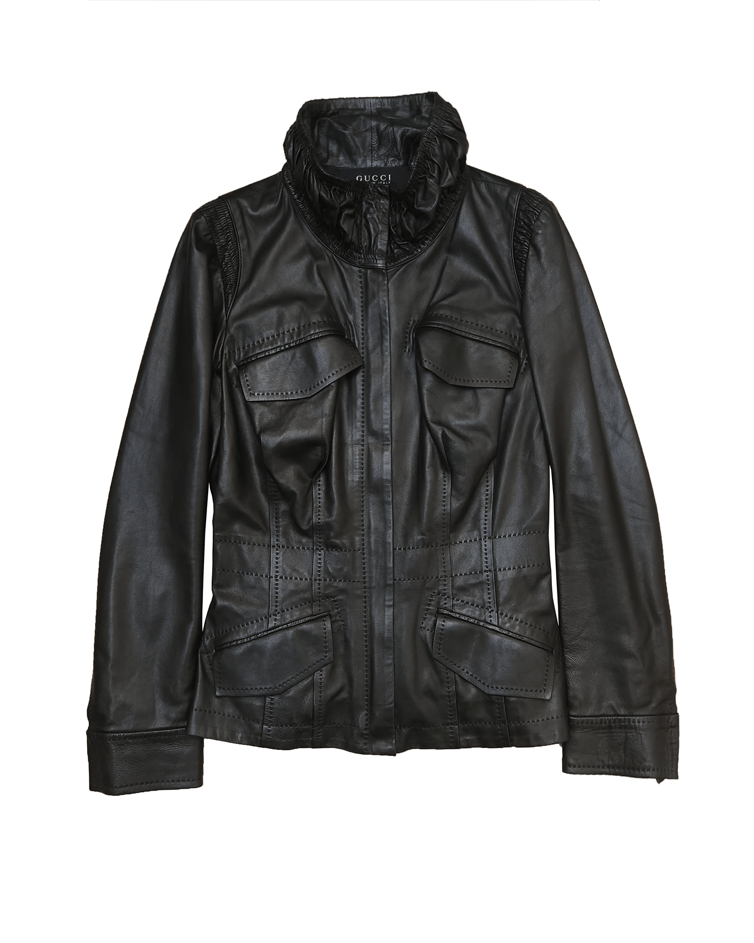 Gucci Gucci by Tom Ford Black Fitted Leather Jacket Size S / US 4 / IT 40 - 1 Thumbnail