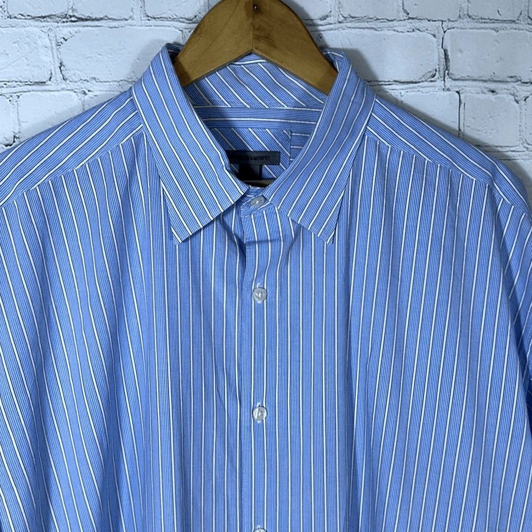 Johnston & Murphy Johnston & Murphy Button-Down Shirt 2XL Blue Striped 100% Cotton Mens Short Sleeve Shirt Size US XXL / EU 58 / 5 - 2 Thumbnail