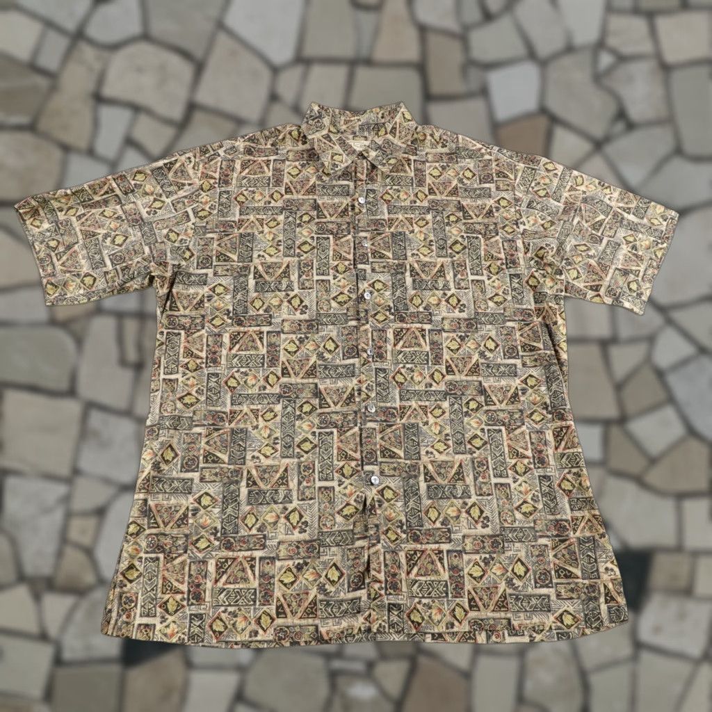 Tori Richard VINTAGE Tori Richard Men's Short Sleeve Button-Up Shirt Hawaiian Geometric 90s Brown Cotton Size US M / EU 48-50 / 2 - 1 Thumbnail