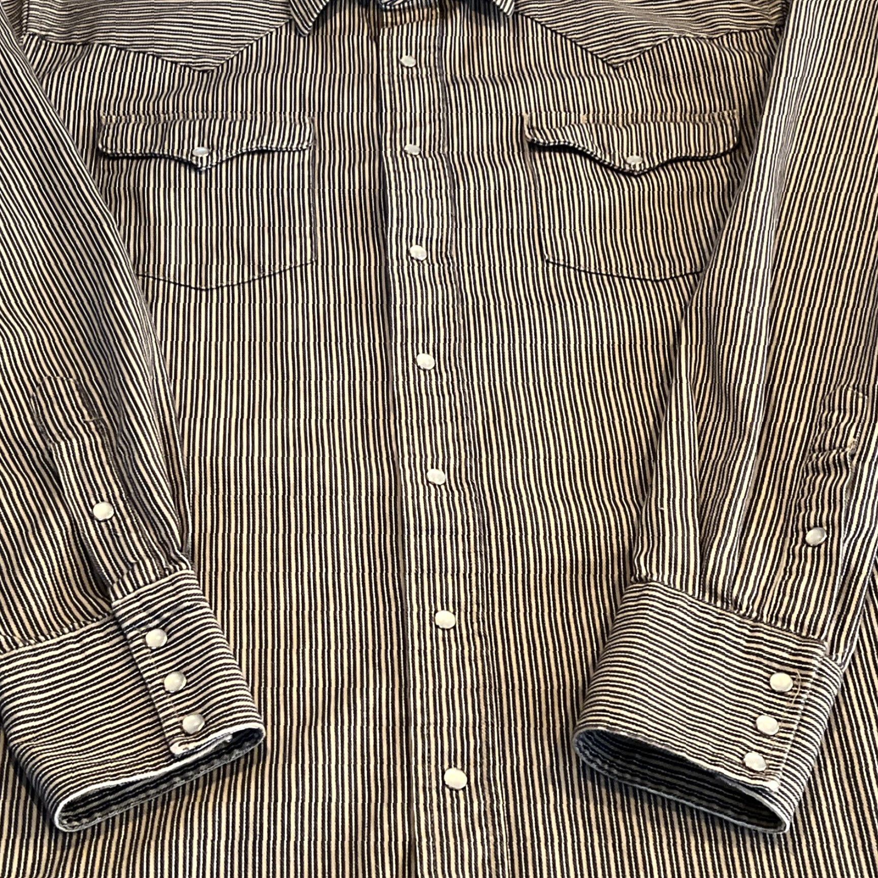 Vintage VINTAGE Drysdales Men’s M Western Shirt Pearl Snap Heavy Cotton Blue Stripe Pockets Flaw Size US M / EU 48-50 / 2 - 6 Thumbnail