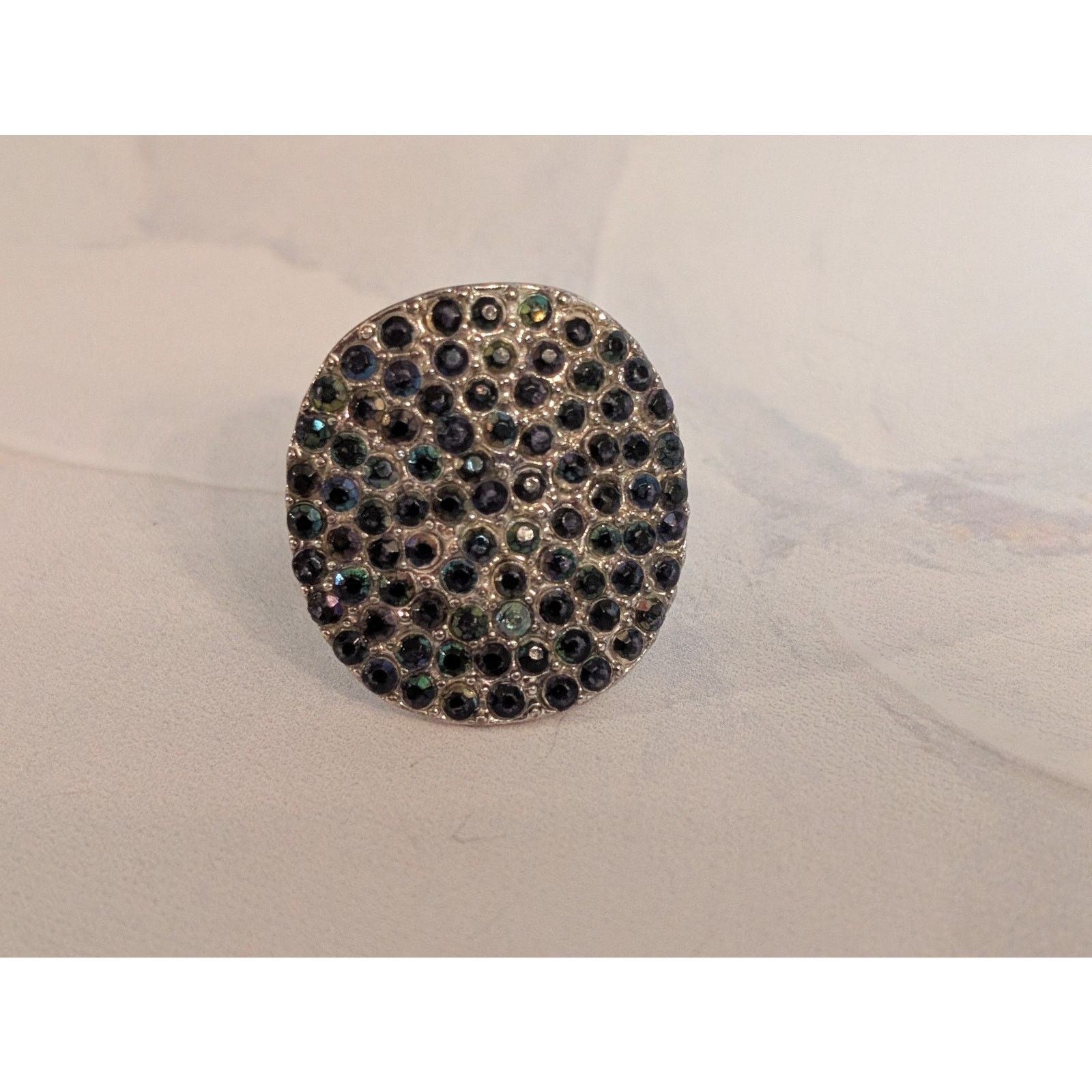 Vintage VTG 1980s Silver-Tone Black Rhinestone Statement Ring SZ 8 Size ONE SIZE - 5 Thumbnail
