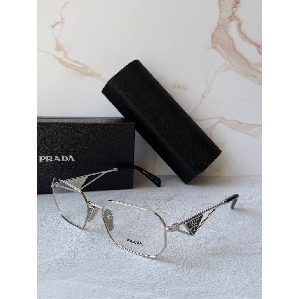 Prada NEW Prada PR A53V Silver Hexagon Unisex Eyeglasses Frames Size ONE SIZE - 4 Thumbnail