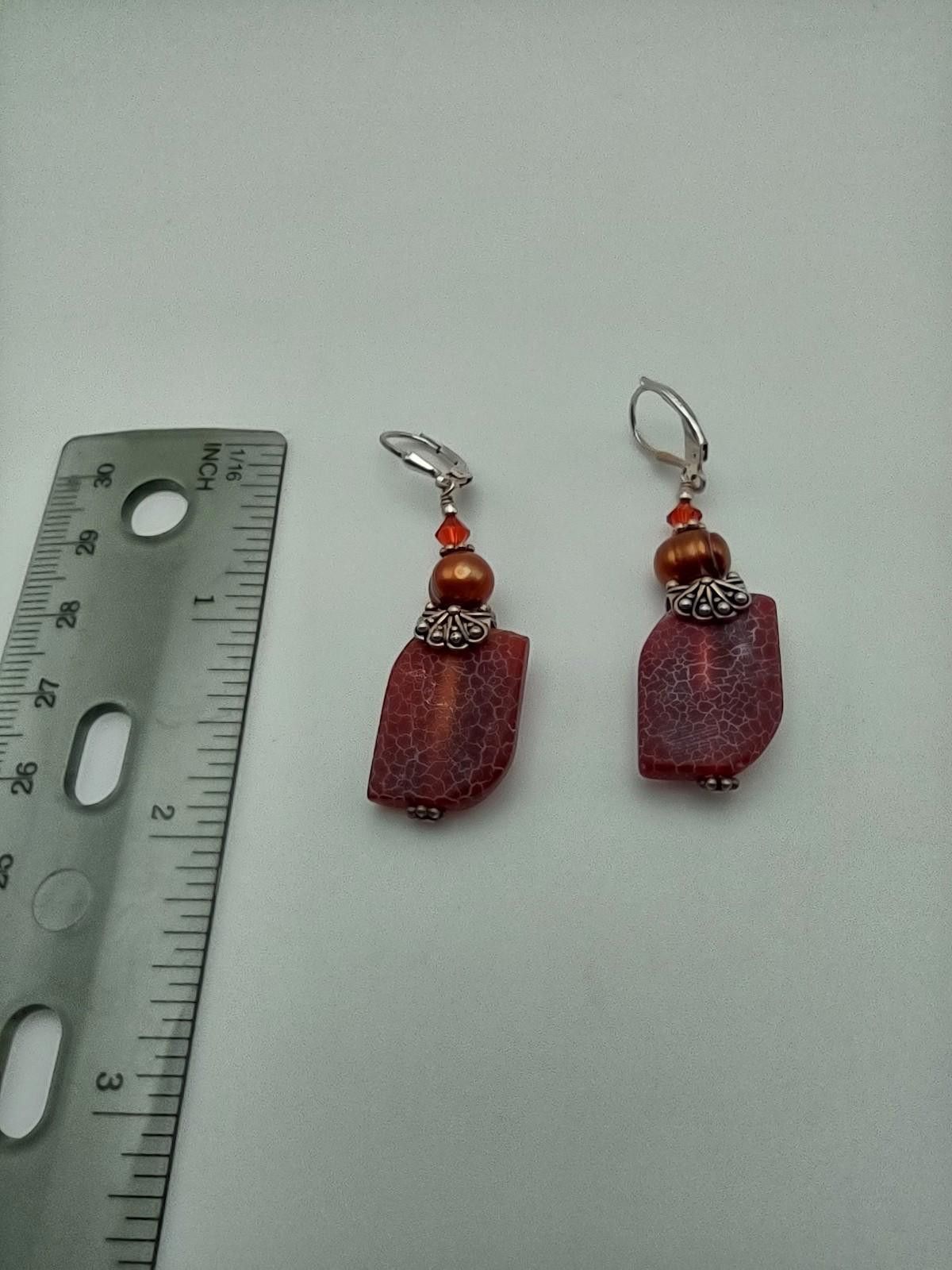 The Unbranded Brand Vintage Sterling Silver 925 Dragon Vein Agate Drop Earrings Size ONE SIZE - 3 Thumbnail