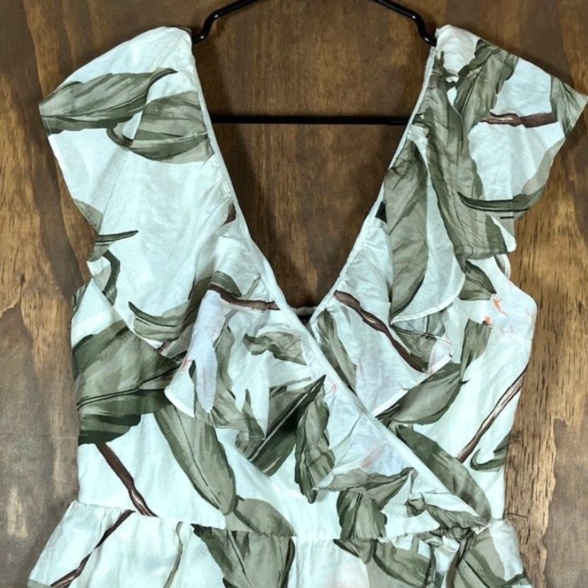 Express Express Womens Dress Midi Cream Floral Wrap V-Neck Layered Short Sleeve Flutter Sleeve Small Size S / US 4 / IT 40 - 2 Thumbnail