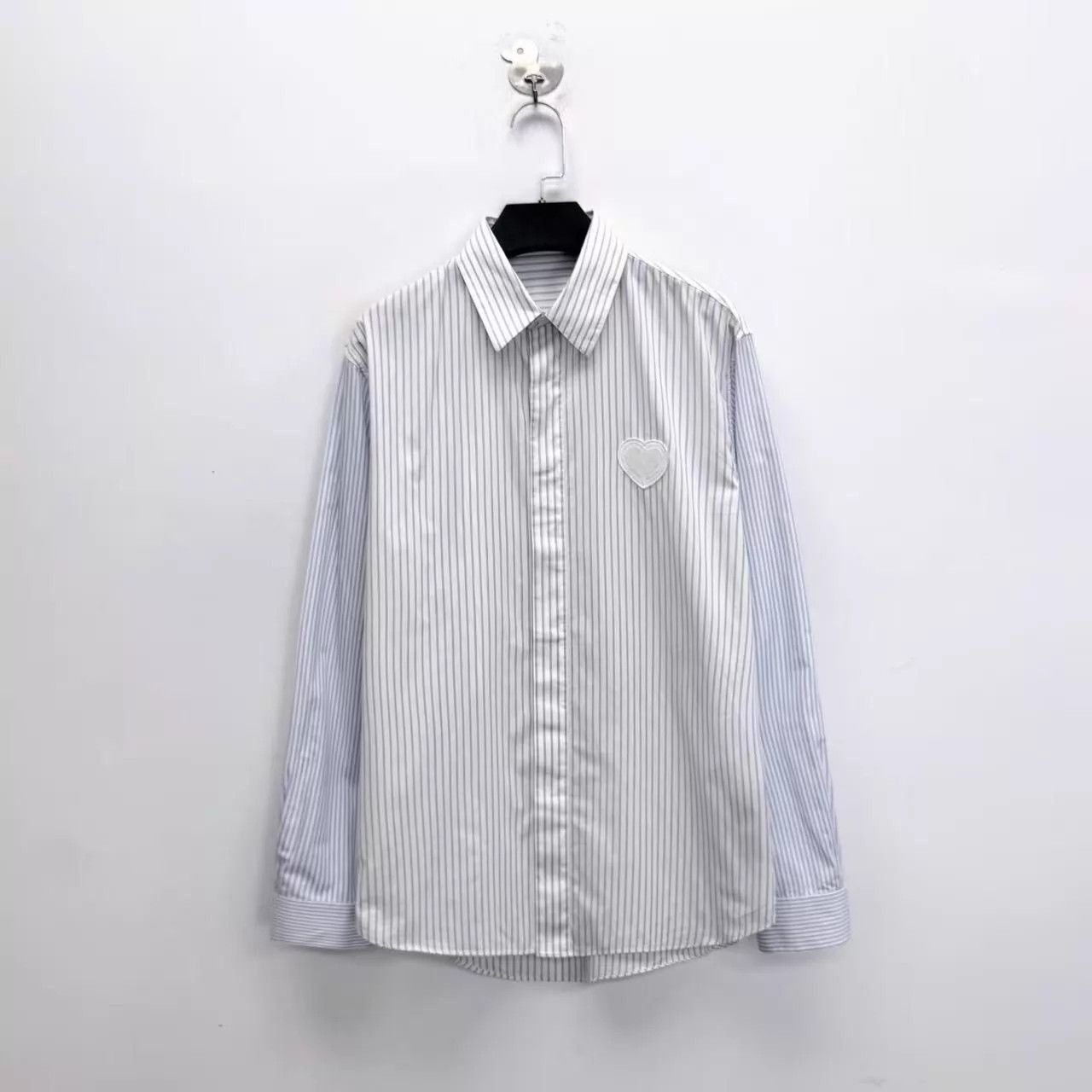 Dior Blue Striped Button-Up Shirt with Heart Patch Size US M / EU 48-50 / 2 - 1 Thumbnail