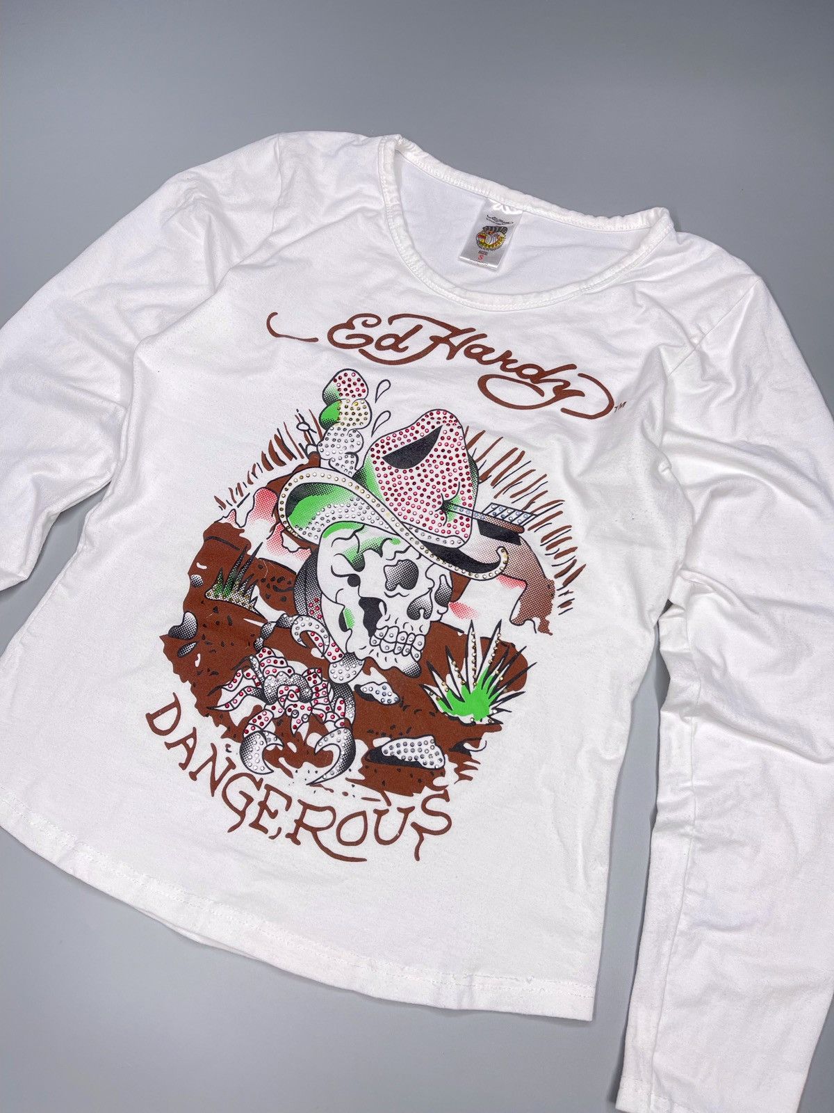 Ed Hardy × Vintage Rare Vintage Ed Hardy Y2k Dangerous Skull Long Sleeve Size S / US 4 / IT 40 - 2 Thumbnail