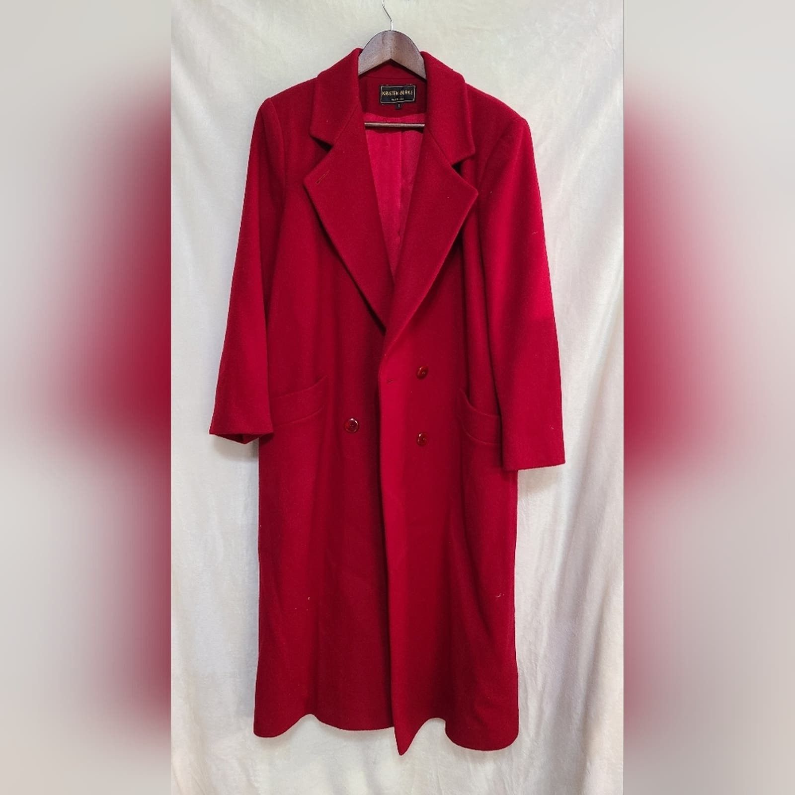 image of Vintage Kristen Blake Women's Red Wool Trench Coat Size 12