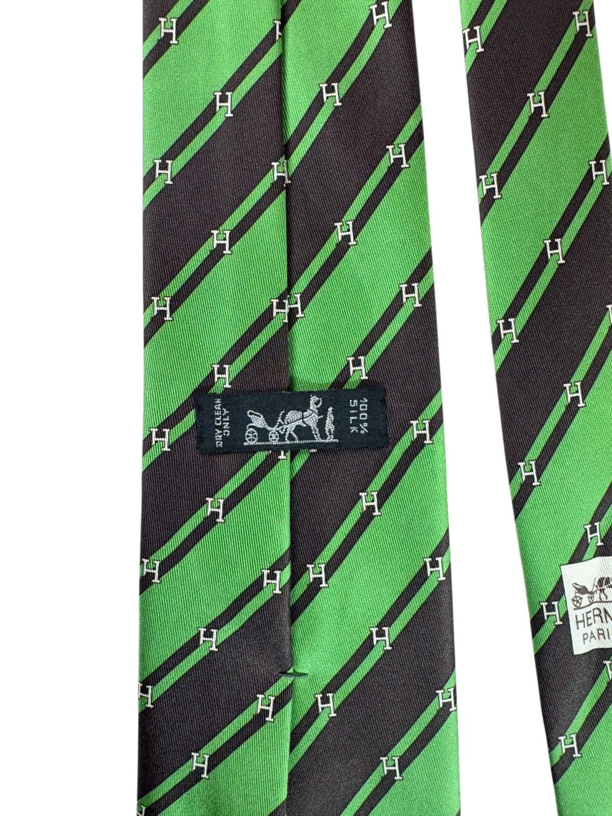Hermes Vintage Hermès Paris Silk Tie – Green Black Diagonal Stripes Size ONE SIZE - 5 Thumbnail