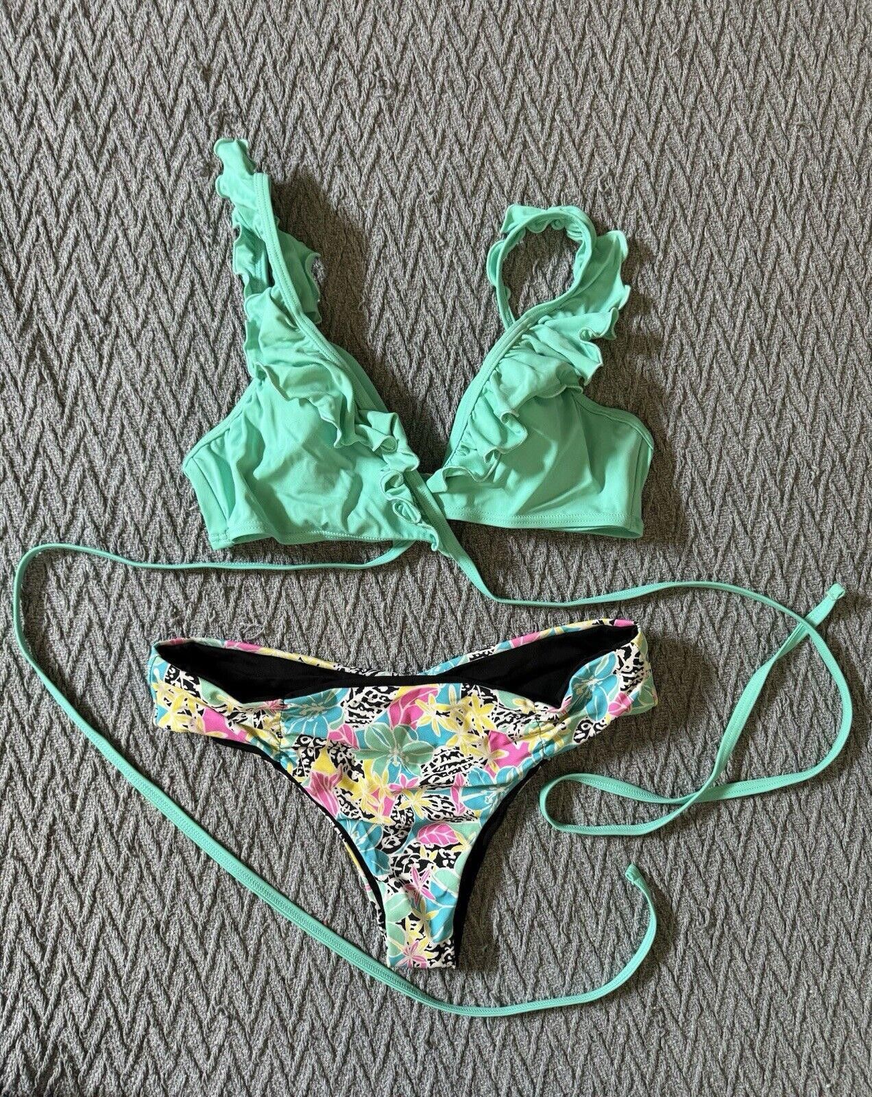 Designer Coco Rave Bikini Swimsuit Women’s Medium/Large Teal Floral Size ONE SIZE - 1 Thumbnail