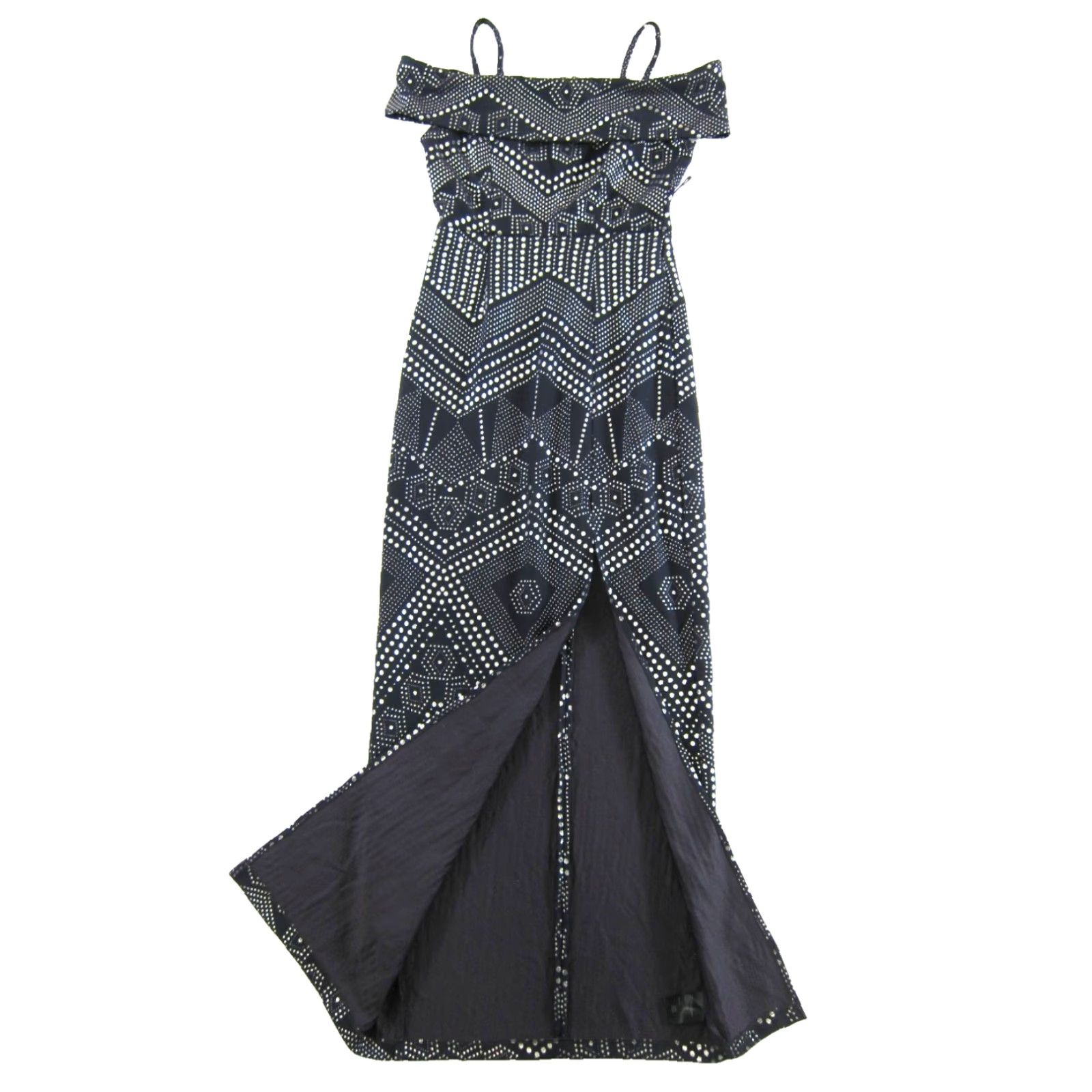 Laundry by Shelli Segal NWT Laundry by Shelli Segal Dress Gown Long Silver Stud Stretch High Slit Dark Blue Size XS / US 0-2 / IT 36-38 - 5 Thumbnail