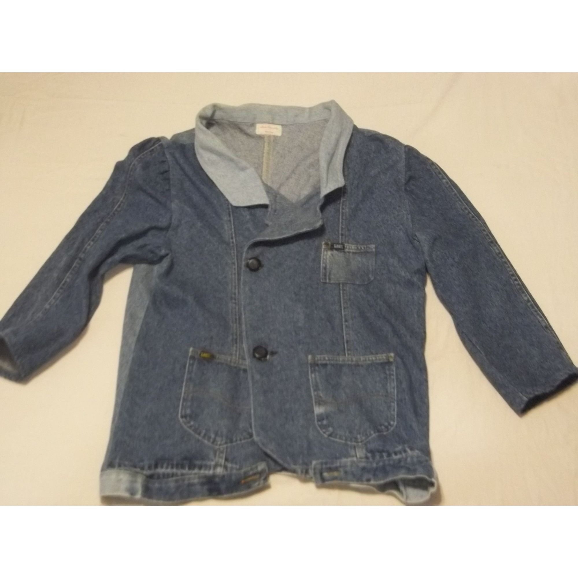 Lee Jeans Jacket Women Sz L Blue Denim Double Breasted Rewor