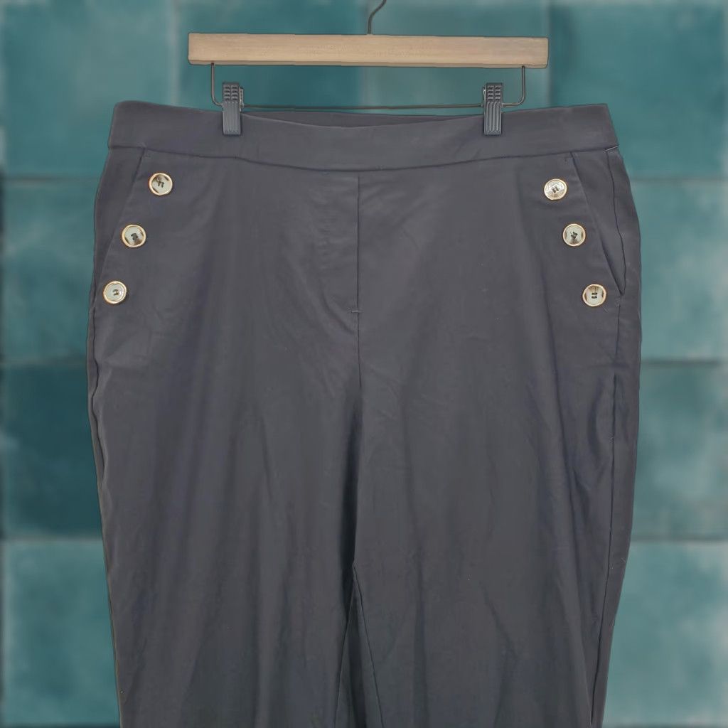 Jones New York VINTAGE? No. Jones New York Pants Womens 2X Black Stretch Side Button Plus Ankle Nautical NWT Size 40" / US 18 - 1 Thumbnail