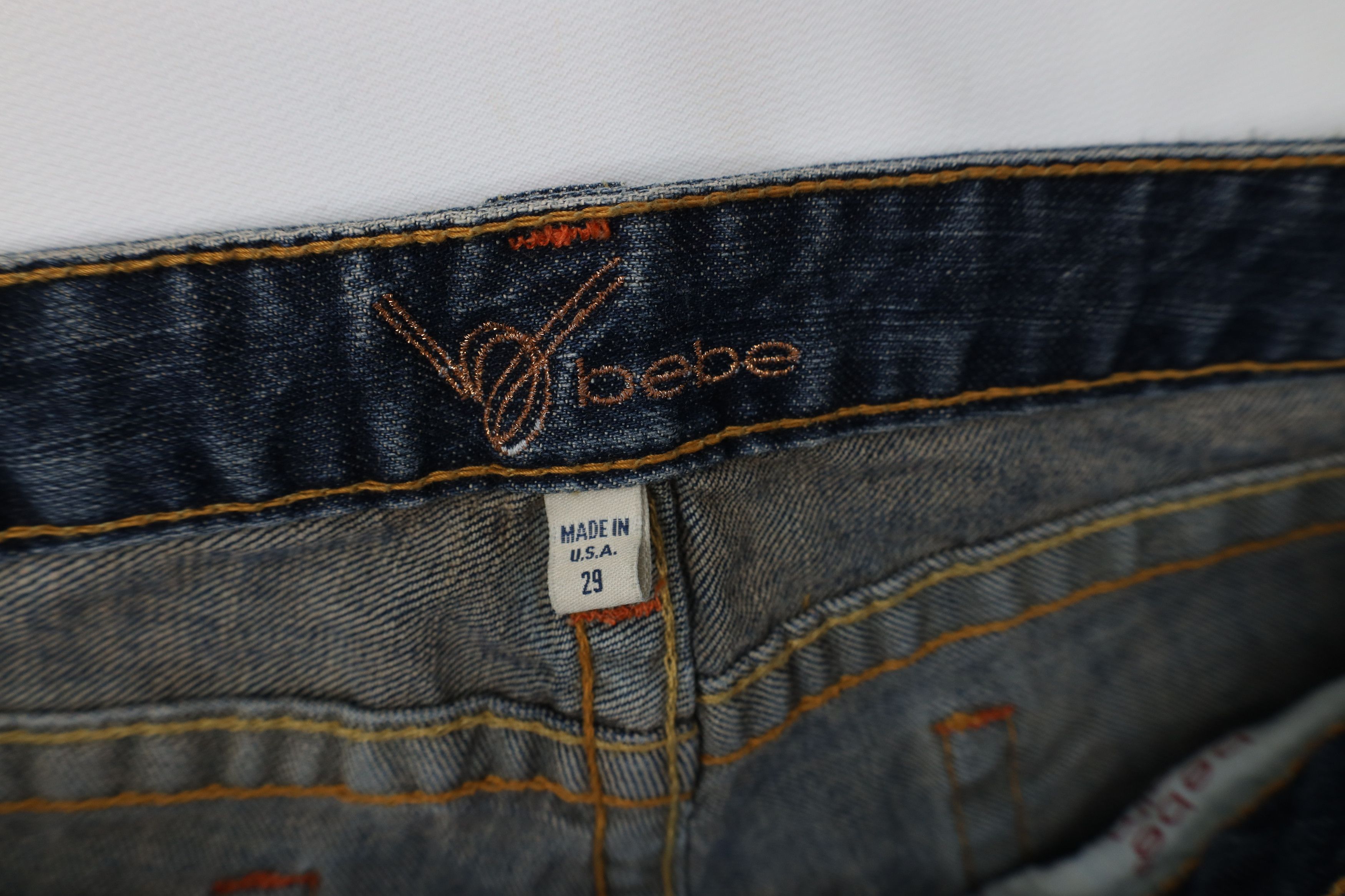 Bebe Vintage 90s Y2K Bebe Rhinestone Wide Leg Denim Jeans USA Size 29" - 7 Thumbnail