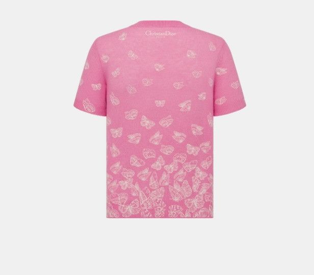 Dior o1w1db10225 414S44 Short-Sleeved Sweater in Pink & White Size L / US 10 / IT 46 - 2 Thumbnail
