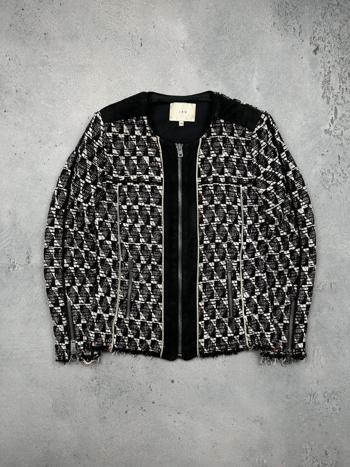 Iro Rare IRO Kamber Tweed Moto Jacket Textured Boucle Leather Size S / US 4 / IT 40 - 4 Thumbnail