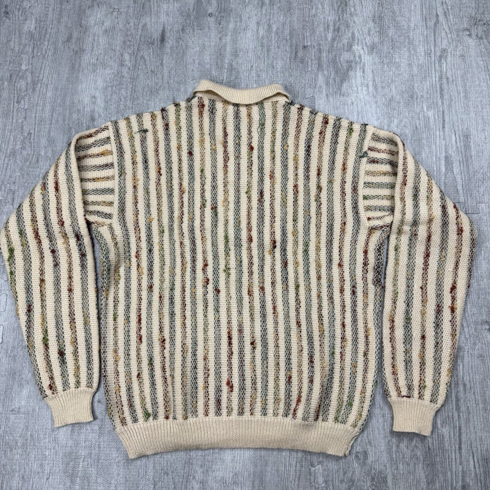 Vintage VTG 70S HUK-A-POO MENS TEXTURED RAG STRIPED KNIT COLLARED SWEATER HIPPY BOHO L Size US L / EU 52-54 / 3 - 5 Thumbnail