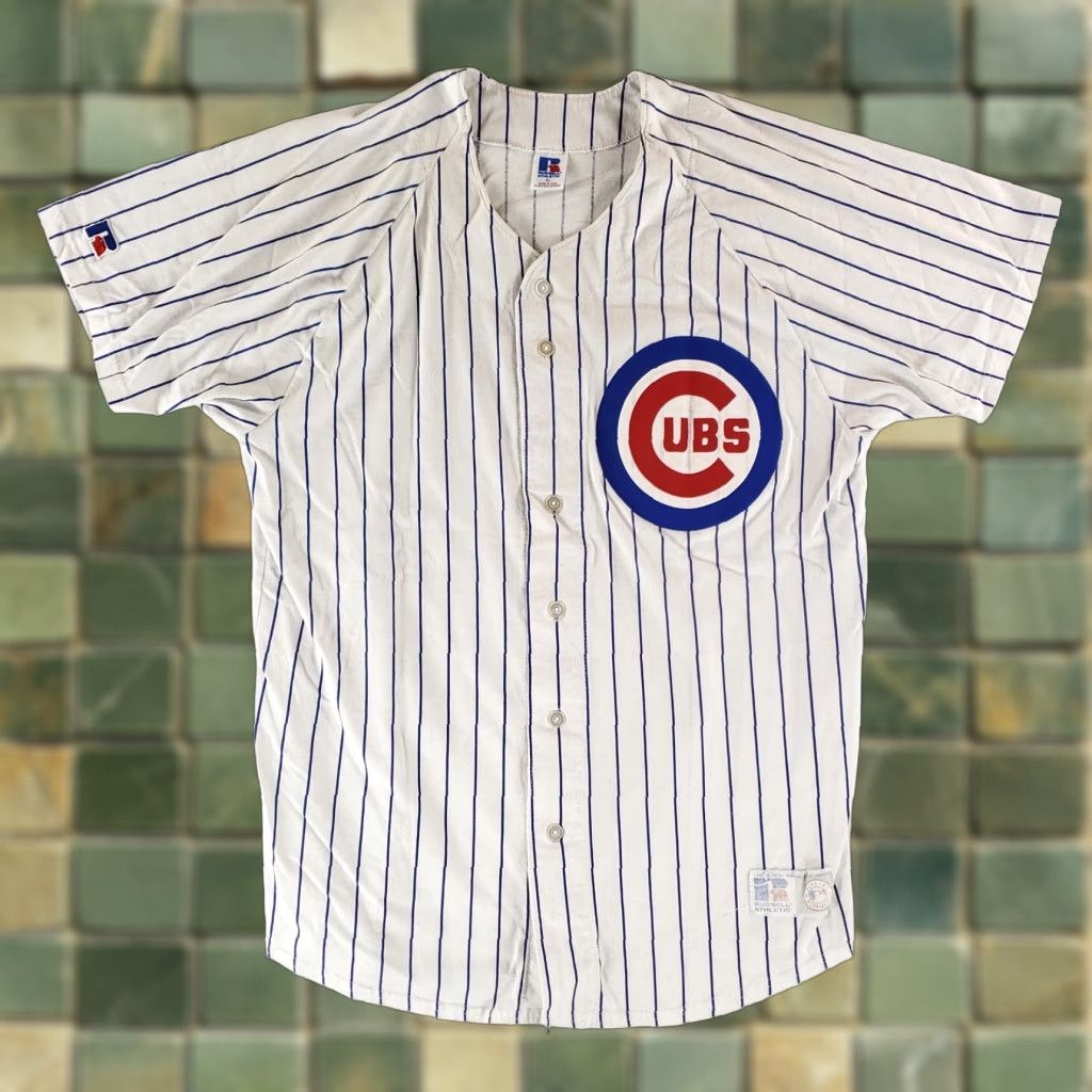 Russell Athletic VINTAGE Chicago Cubs T Shirt Jersey Pin Stripe White Made USA Mens XL Shirt Size US XL / EU 56 / 4 - 1 Thumbnail