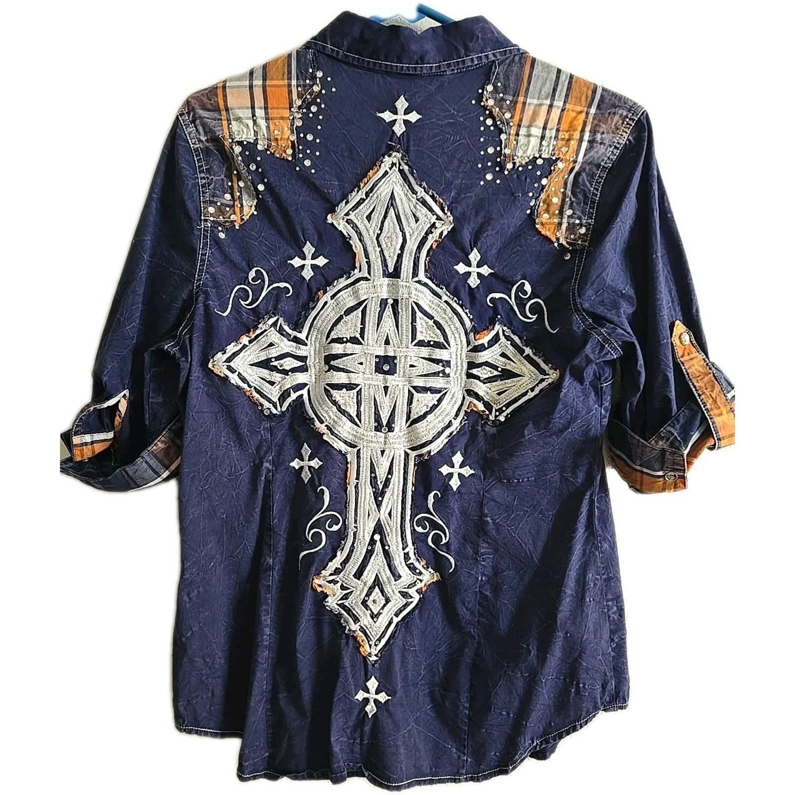 Affliction Affliction Bling Snap Shirt Womens S Rhinestones Embroidered Size S / US 4 / IT 40 - 1 Thumbnail
