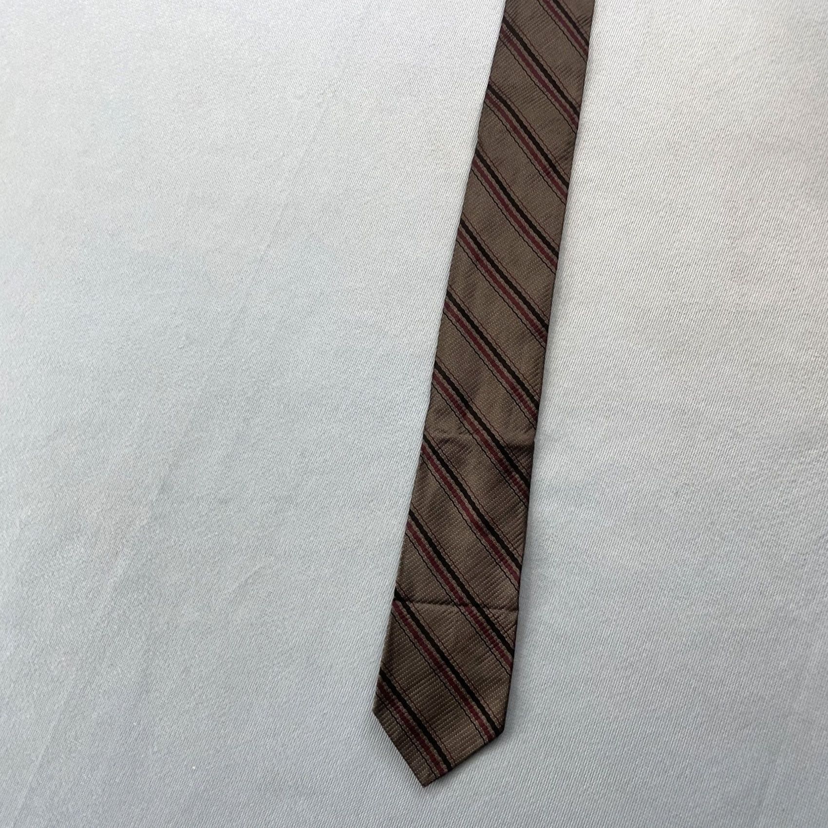 MCM VINTAGE Tie Repp Tie Skinny Woven MCM Stripe Gray Red Black Slim Tie 2x54 Neckwear Men One Size Gray Red Black Multi 1960s Capsule Necktie Size ONE SIZE - 3 Thumbnail