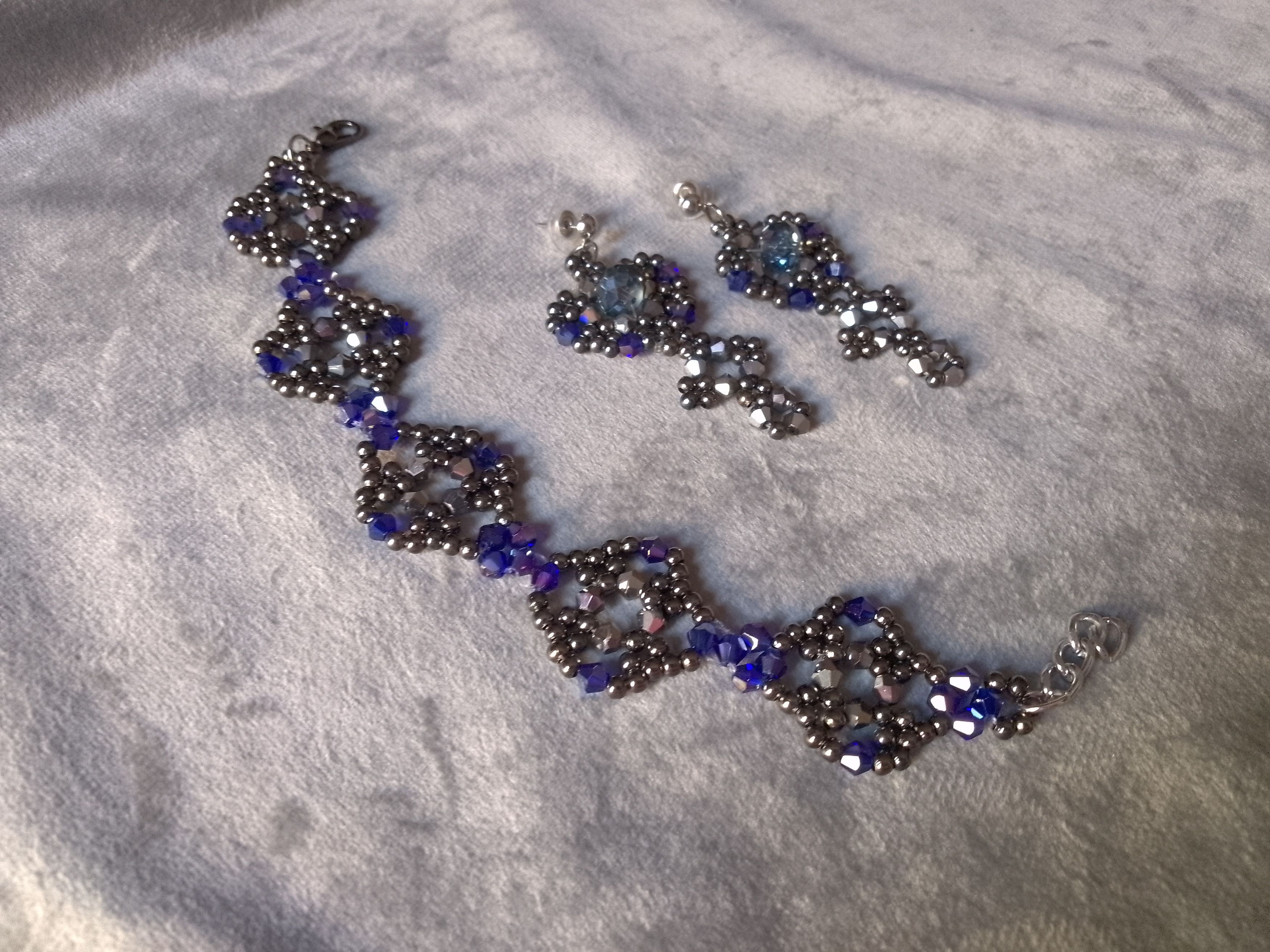 Handmade Bracelet and earrings. Elegant, blue and gray crystal Size ONE SIZE - 3 Thumbnail