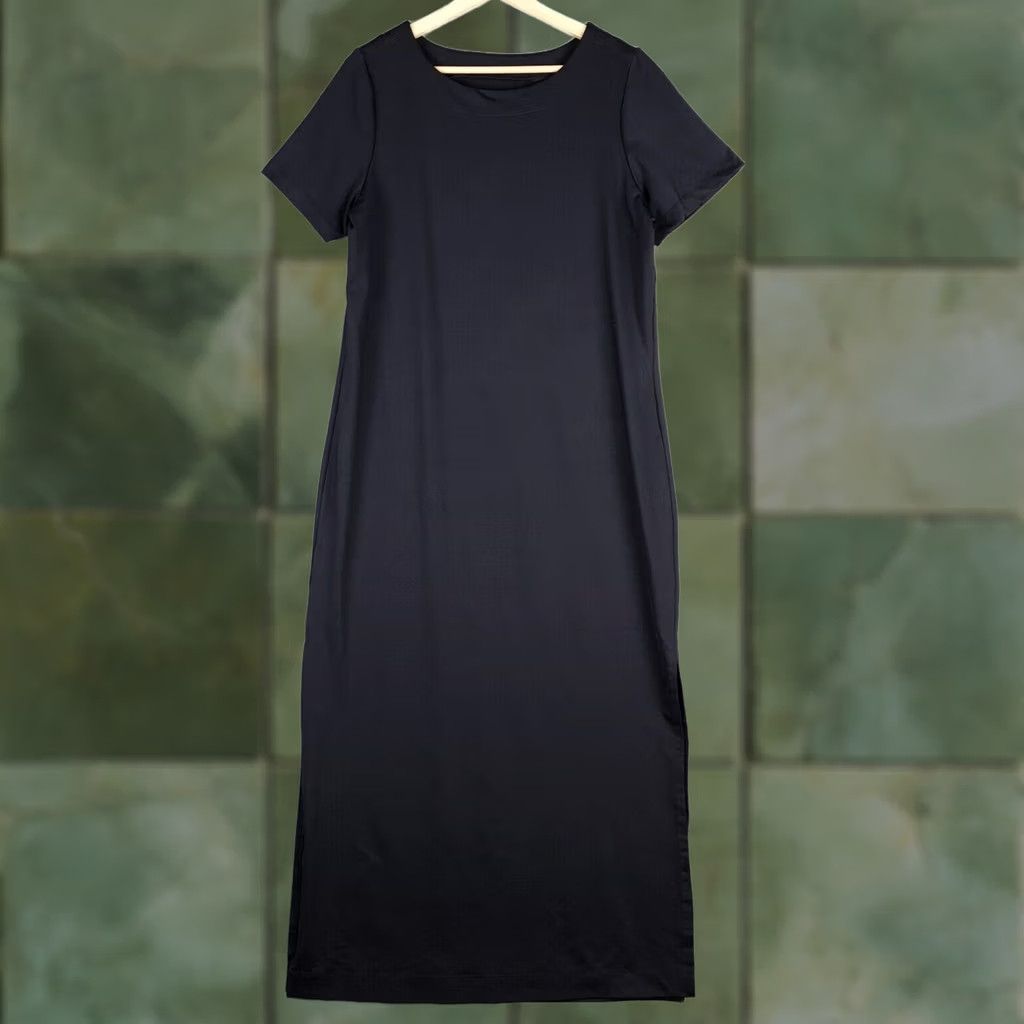 Vintage Dudley Stephens Maxi Dress Womens L Black Short Sleeves Nylon Minimalist Size 36" / US 14 / IT 50 - 1 Thumbnail