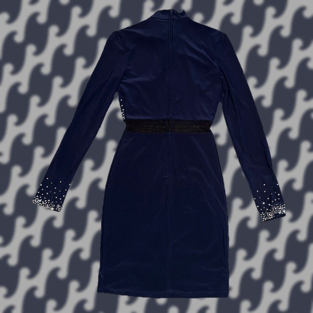 Vintage Jodi Kristopher Formal Dress Navy Blue Rhinestones Long Sleeves Women’s Size 1 Midi A-Line Mock Neck Party/Cocktail Wedding Size XS / US 0-2 / IT 36-38 - 1 Thumbnail