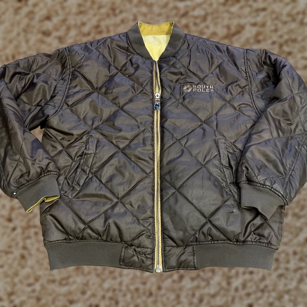 Southpole VINTAGE South Pole Jacket Mens XL Brown Yellow Quilted Bomber Reversible Streetwear Size US XL / EU 56 / 4 - 1 Thumbnail