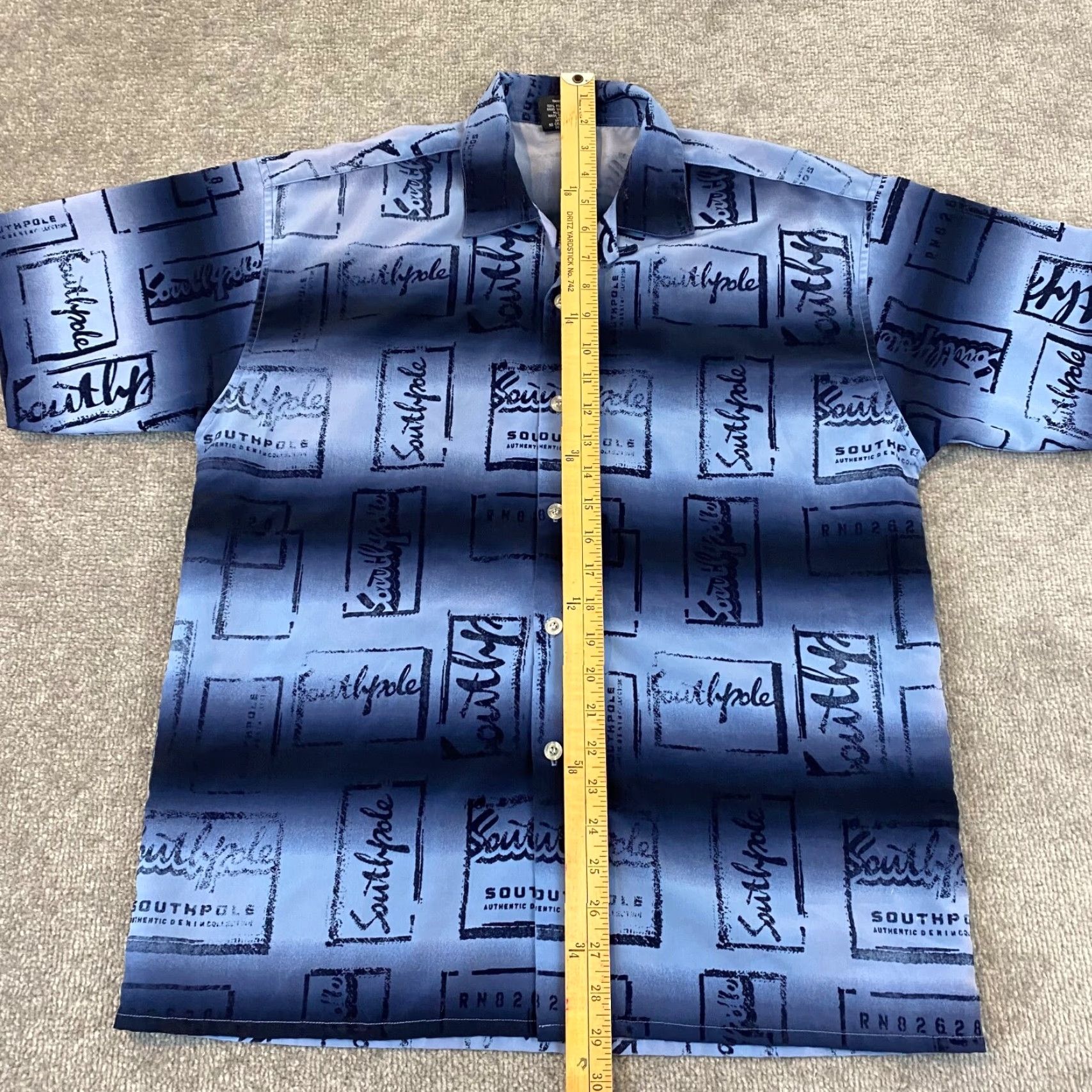Southpole VINTAGE Southpole Shirt Mens Large Blue Graphic AOP Spellout Button Up Skater Goth Y2K Size US L / EU 52-54 / 3 - 4 Thumbnail
