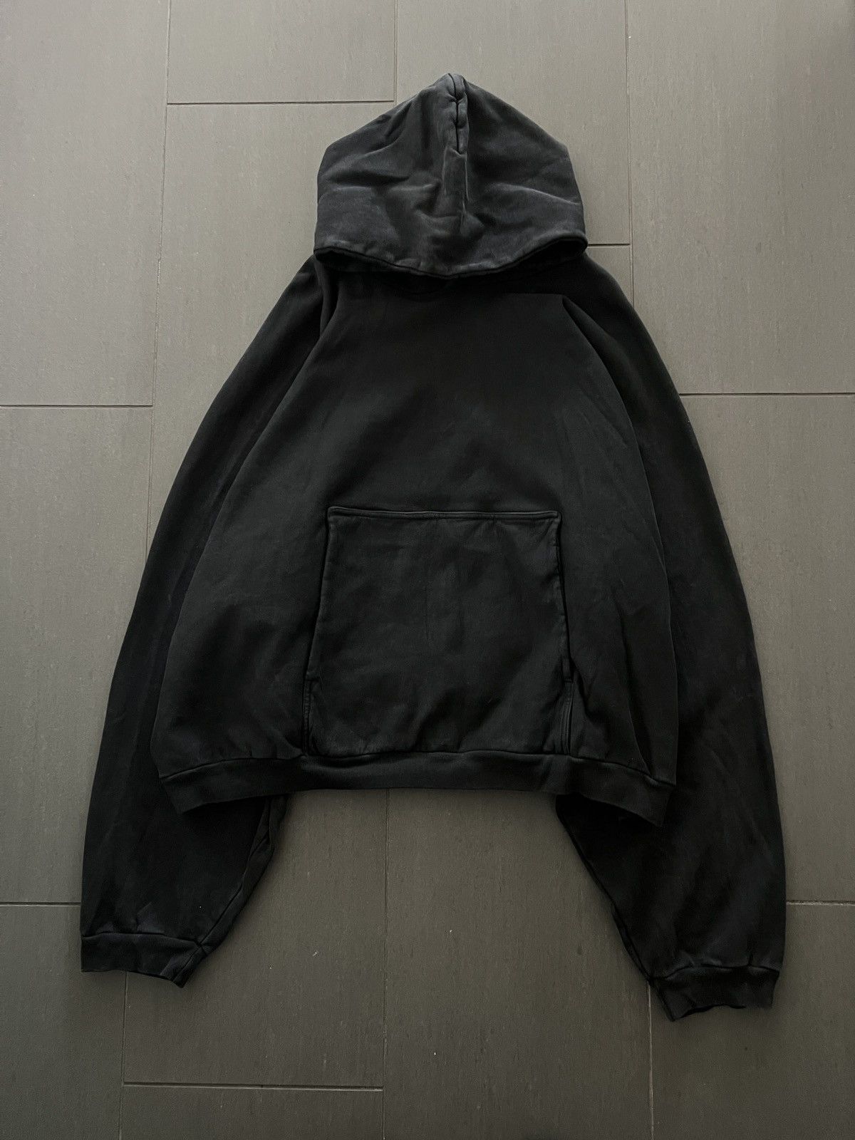 image of Blank Oversized Faded Thick Batwing Hoodie in Black, Men's (Size 2XL)