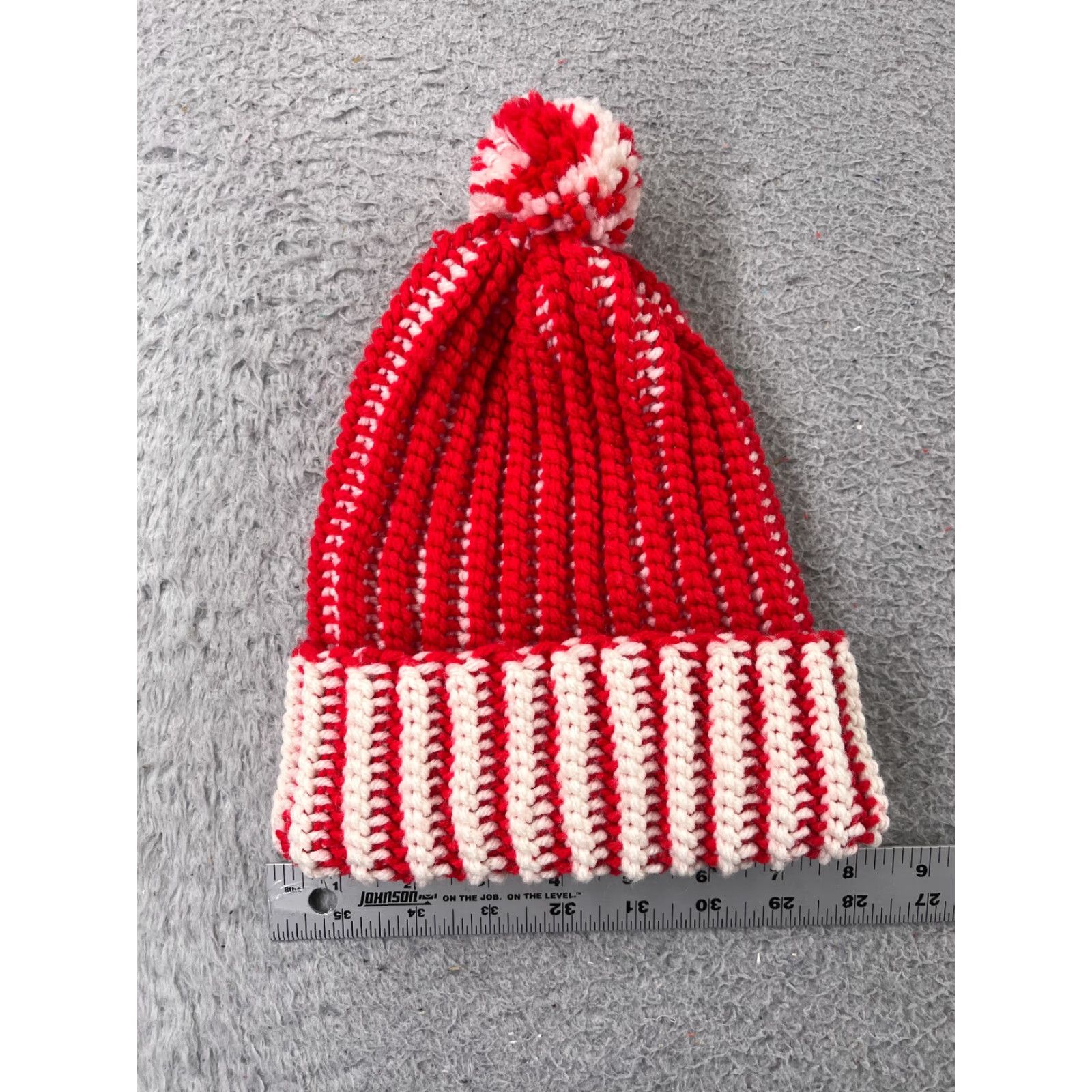 Vintage Beanie Toque Adult One Size Red Double Knit Acrylic Snow Ski Pom Beanie Unisex Adults Winter Holiday Hats Mens Womens Size ONE SIZE - 4 Thumbnail