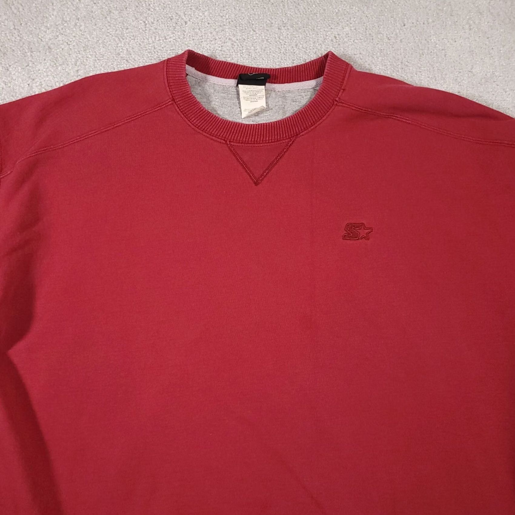 Starter VINTAGE Starter Pullover Sweatshirt Crewneck Mens Large Red Faded Blank 90s Sports Heavyweight Cotton Polyester Fabric Fleece Size US L / EU 52-54 / 3 - 3 Thumbnail
