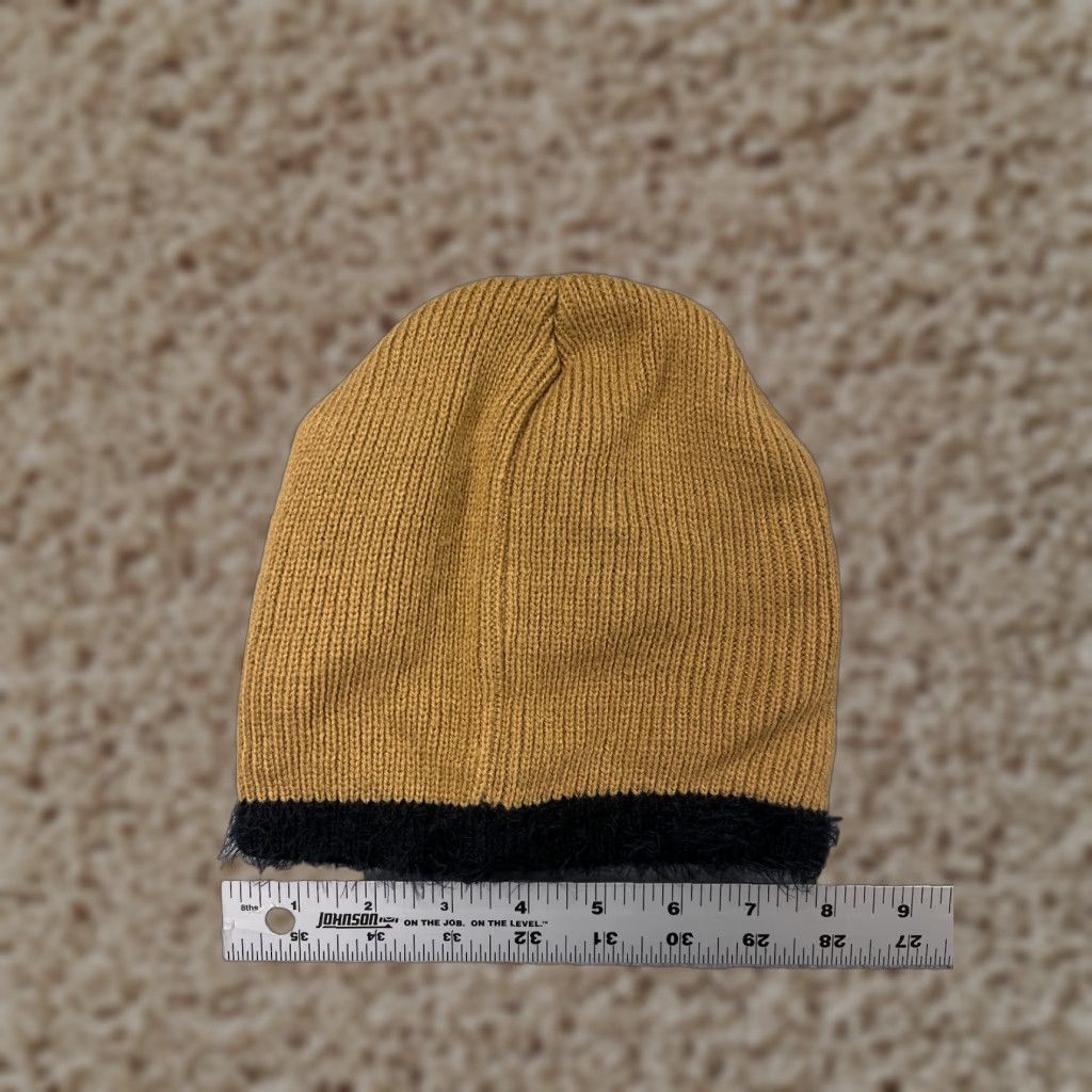 Vintage VINTAGE Beanie Toque Adult Large Yellow Black Trim Knit Acrylic Nylon Lined Ski Winter Blue Hat Mens Beanie Size ONE SIZE - 1 Thumbnail
