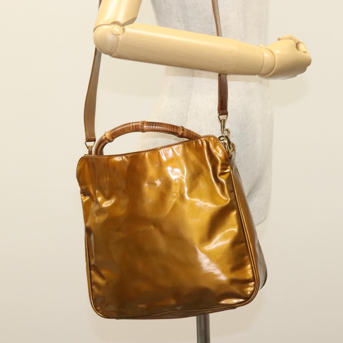 Gucci GUCCI Bamboo Hand Bag Patent Leather Gold 001 1705 001 1705 Size ONE SIZE - 20 Thumbnail