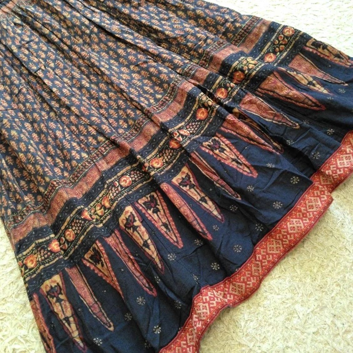 Kapital KAPITAL Cotton Dress Short Sleeve XS Navy×Orange Native Pattern Ladies Size 26" / US 2 / IT 38 - 7 Thumbnail