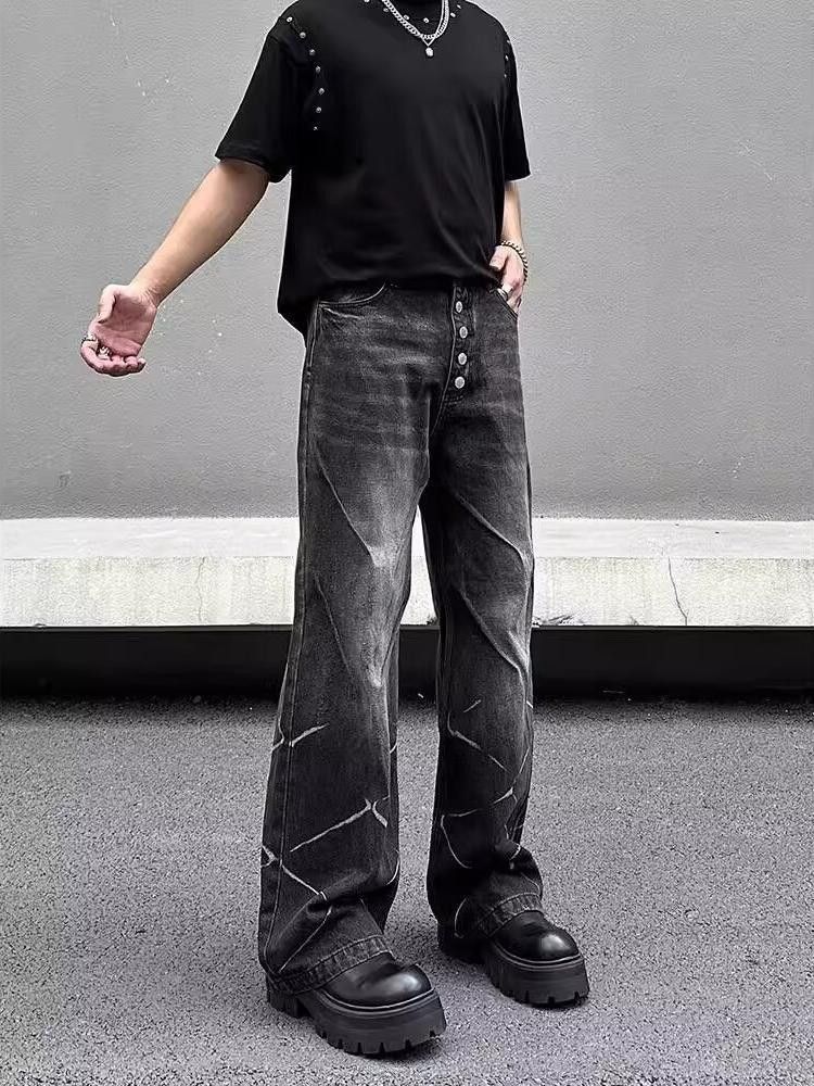 Japanese Brand Retro washed distressed straight wide-leg lightning jeans Size US 32 / EU 48 - 4 Thumbnail