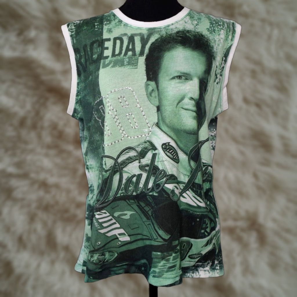 Chase Authentics Chase Authentics Nascar Tank Top Womens Dale Earnhardt Jr S Green Rhinestones Tank Top Size S / US 4 / IT 40 - 1 Thumbnail
