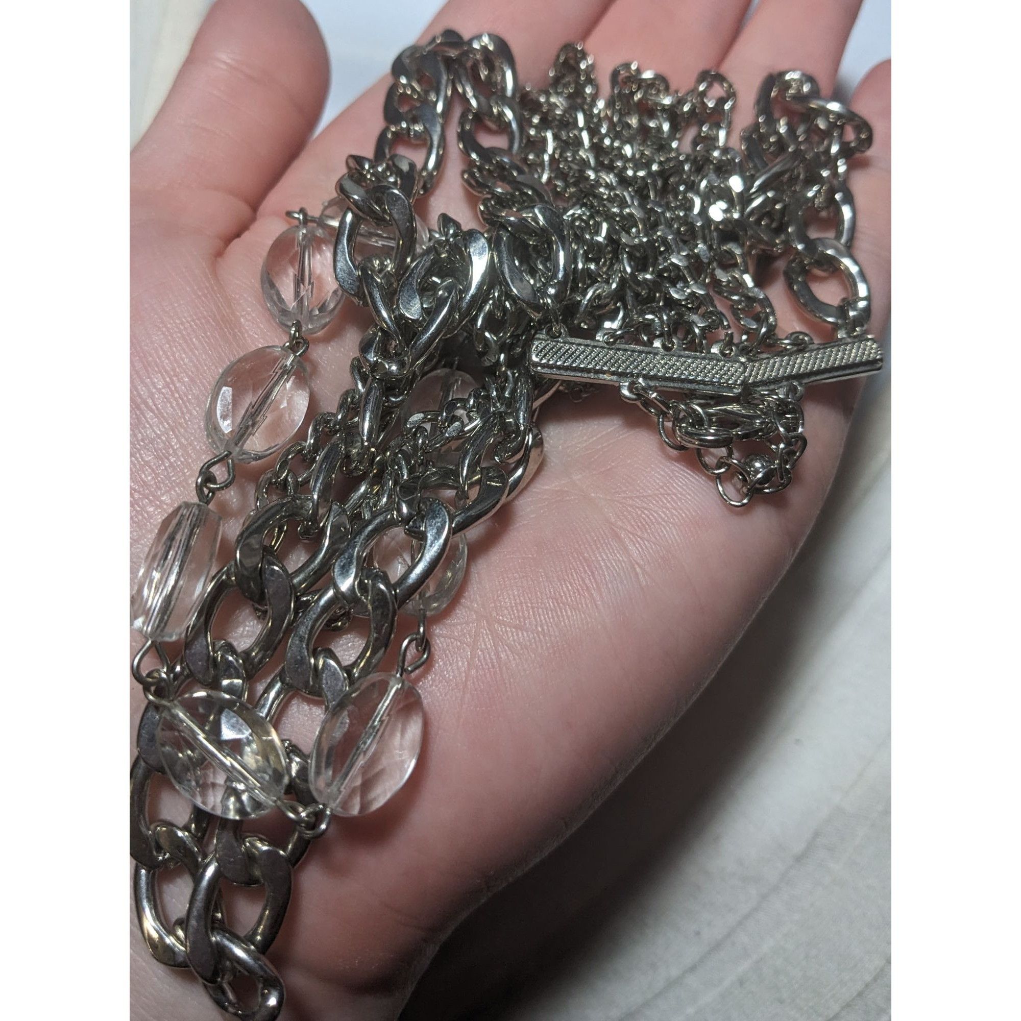 Other Elegant Chunky Silver Gemmed Chain Necklace Size ONE SIZE - 8 Thumbnail