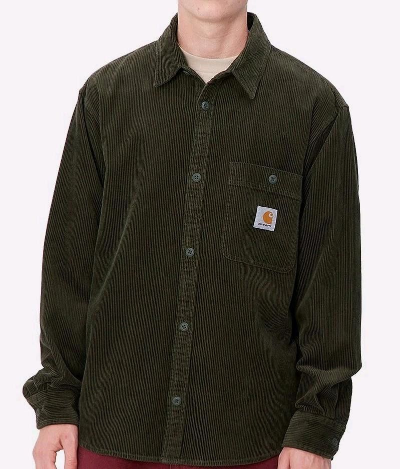 Carhartt WIP Flint Corduroy Shirt Office Green Rinsed Size L