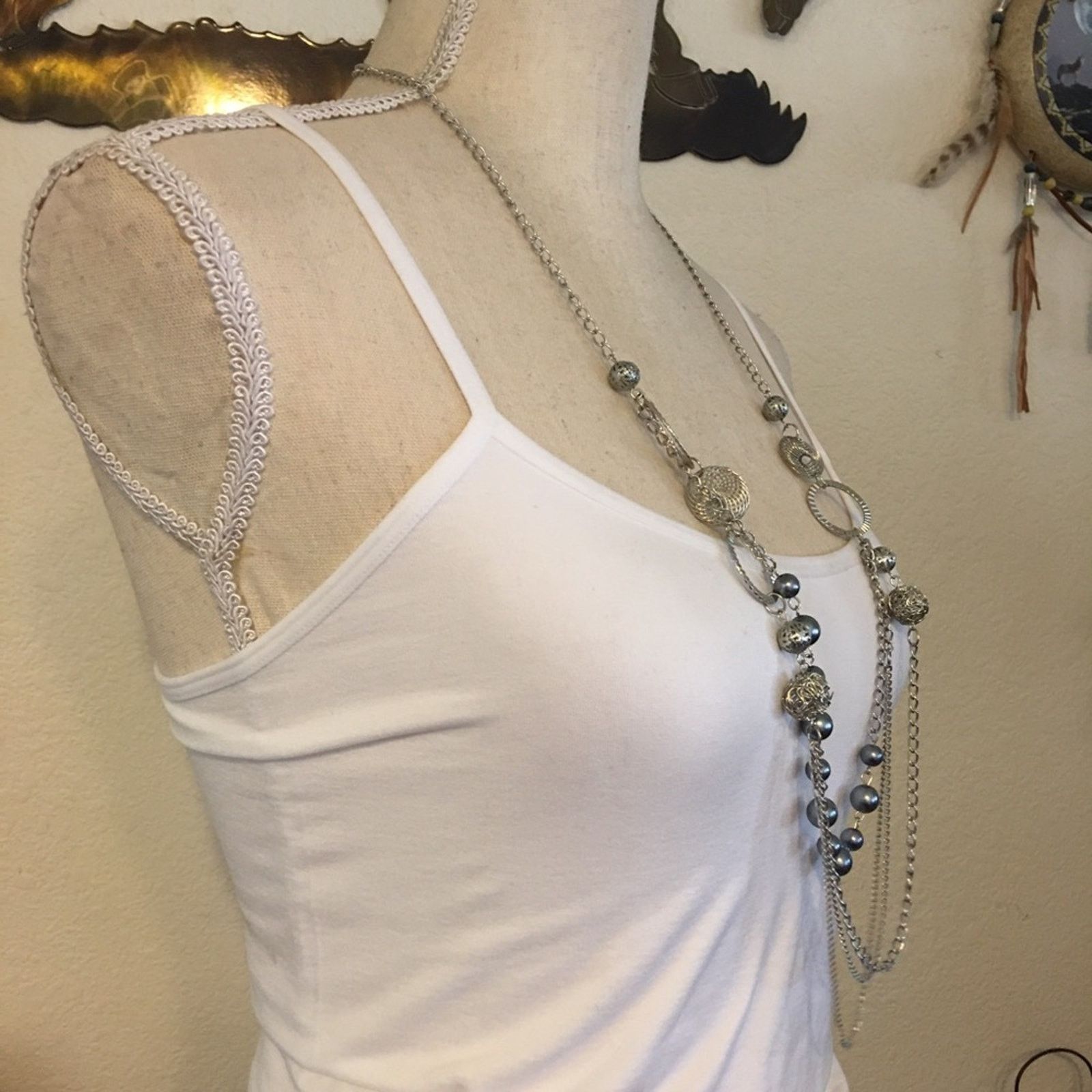 Jewelry Silver tone tiered gray pearl bead long necklace Size ONE SIZE - 2 Thumbnail