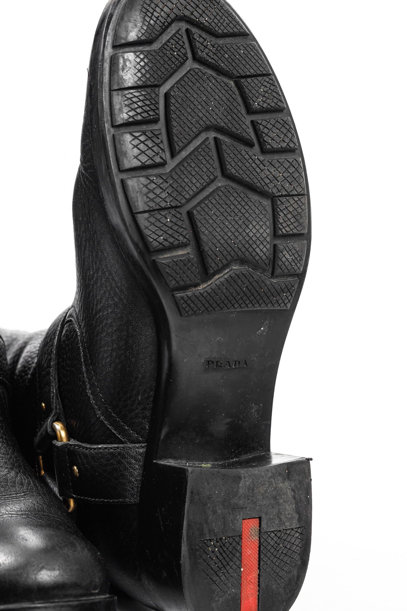 Prada Prada Sport Black Pebbled Leather Harness Biker Boots Size US 9.5 / IT 39.5 - 5 Thumbnail